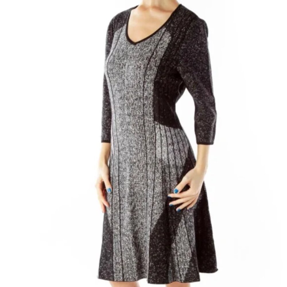 Nic + Zoe Fit & Flare Black and Grey Knit Petite Dress - Picture 2 of 8
